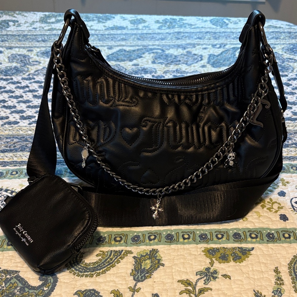 Juicy Couture Black Shoulder Bag with Chain Accent
